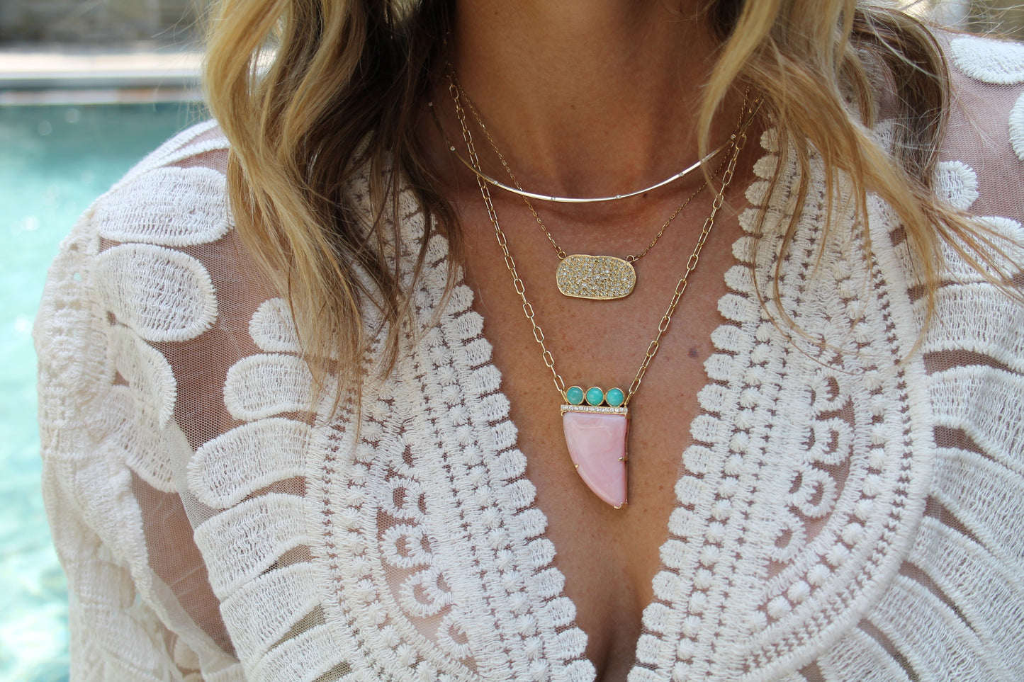 14K YG Oval Diamond Disc Necklace