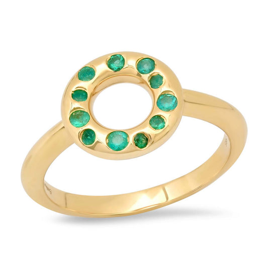 14K YG Bebe Round Emerald Ring