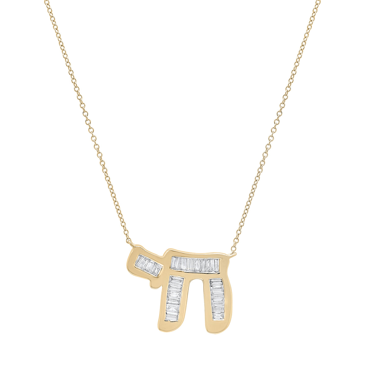 14K Baguette Diamond Chai Necklace