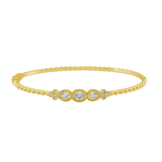 14K YG Maven Oval, Pear And Round Shaped Diamond Bangle