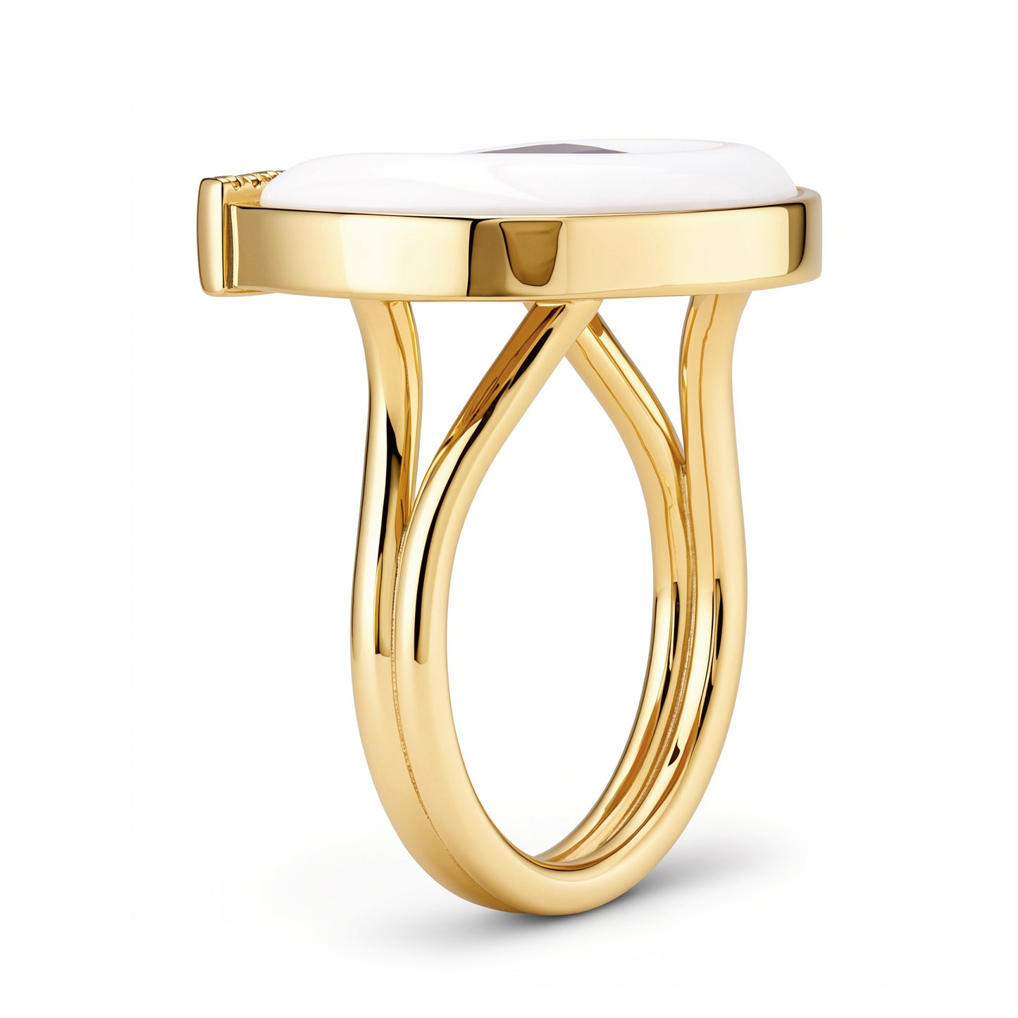 14K YG Garnet, White Agate and Diamond Horseshoe Ring