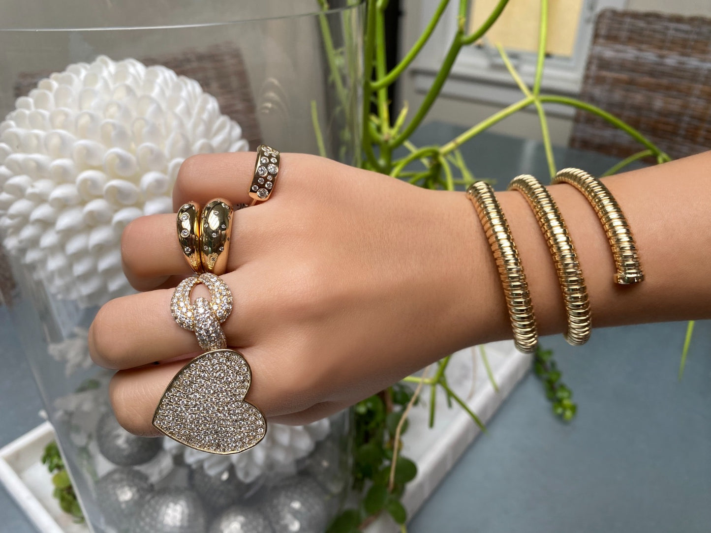 14K Large Heart Diamond Pave Ring by Sig Ward Jewelry lifestyle image showcasing the elegant luxury diamond ring design with a heart-shaped pave setting.