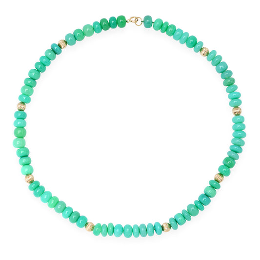 14K Yellow Gold and Chrysoprase Bead Necklace