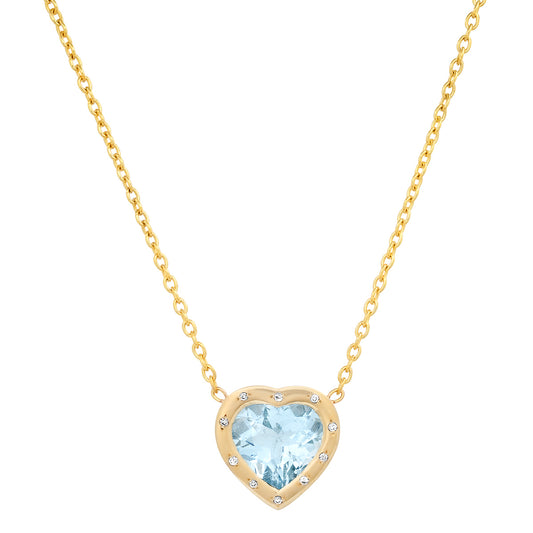 14K YG Aquamarine Heart and Diamond Necklace