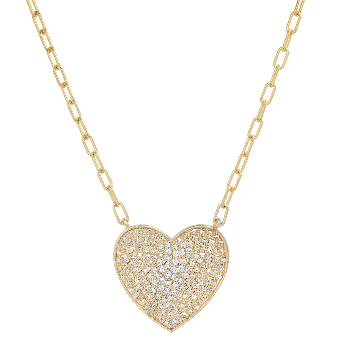14K Large Heart Diamond Disc Necklace