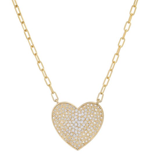 14K Large Heart Diamond Disc Necklace