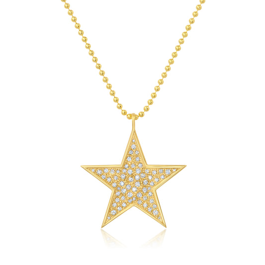 14K Small Gold Star Diamond Disc Necklace
