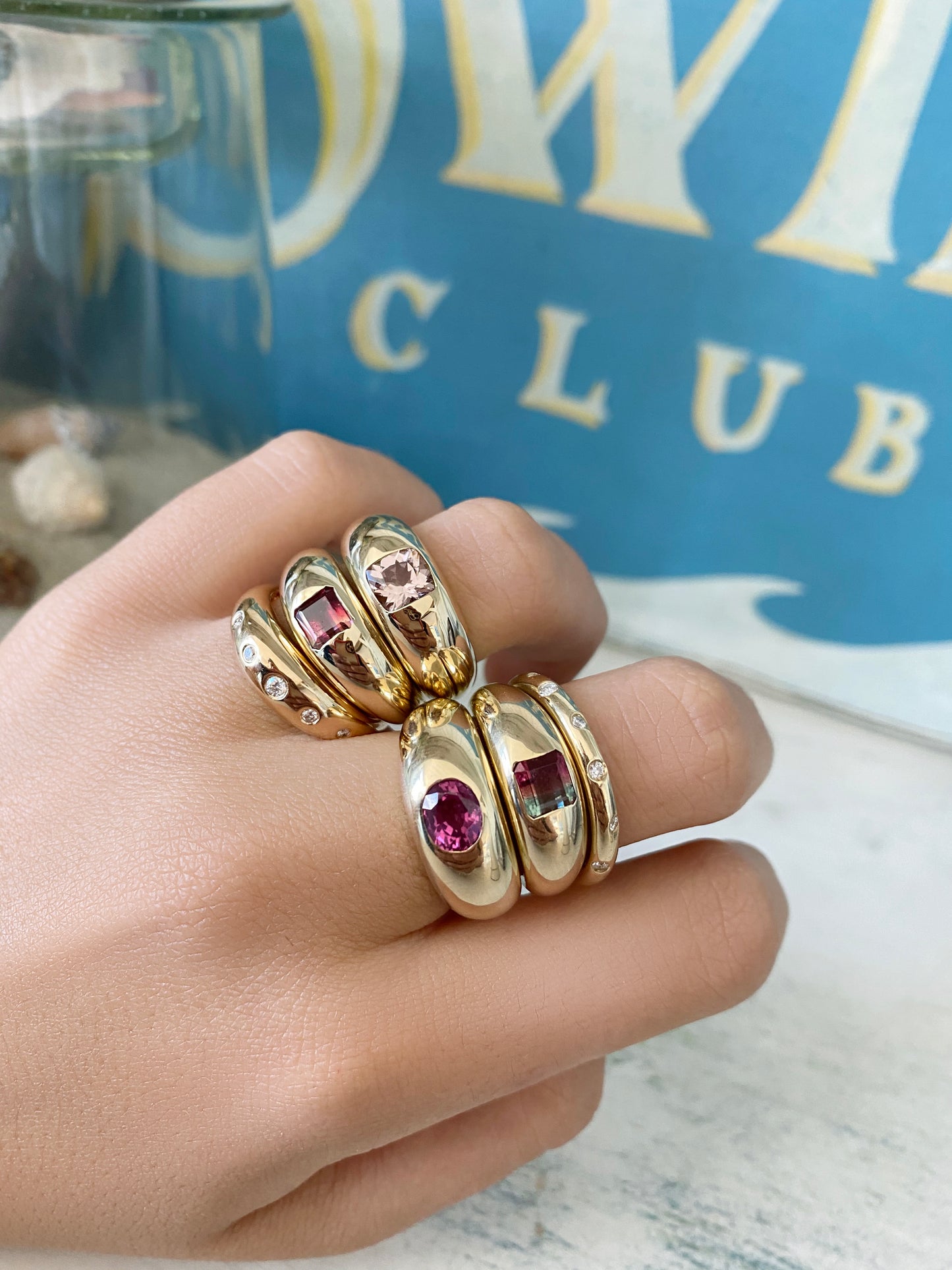 14K YG Watermelon Tourmaline Gypsy Ring
