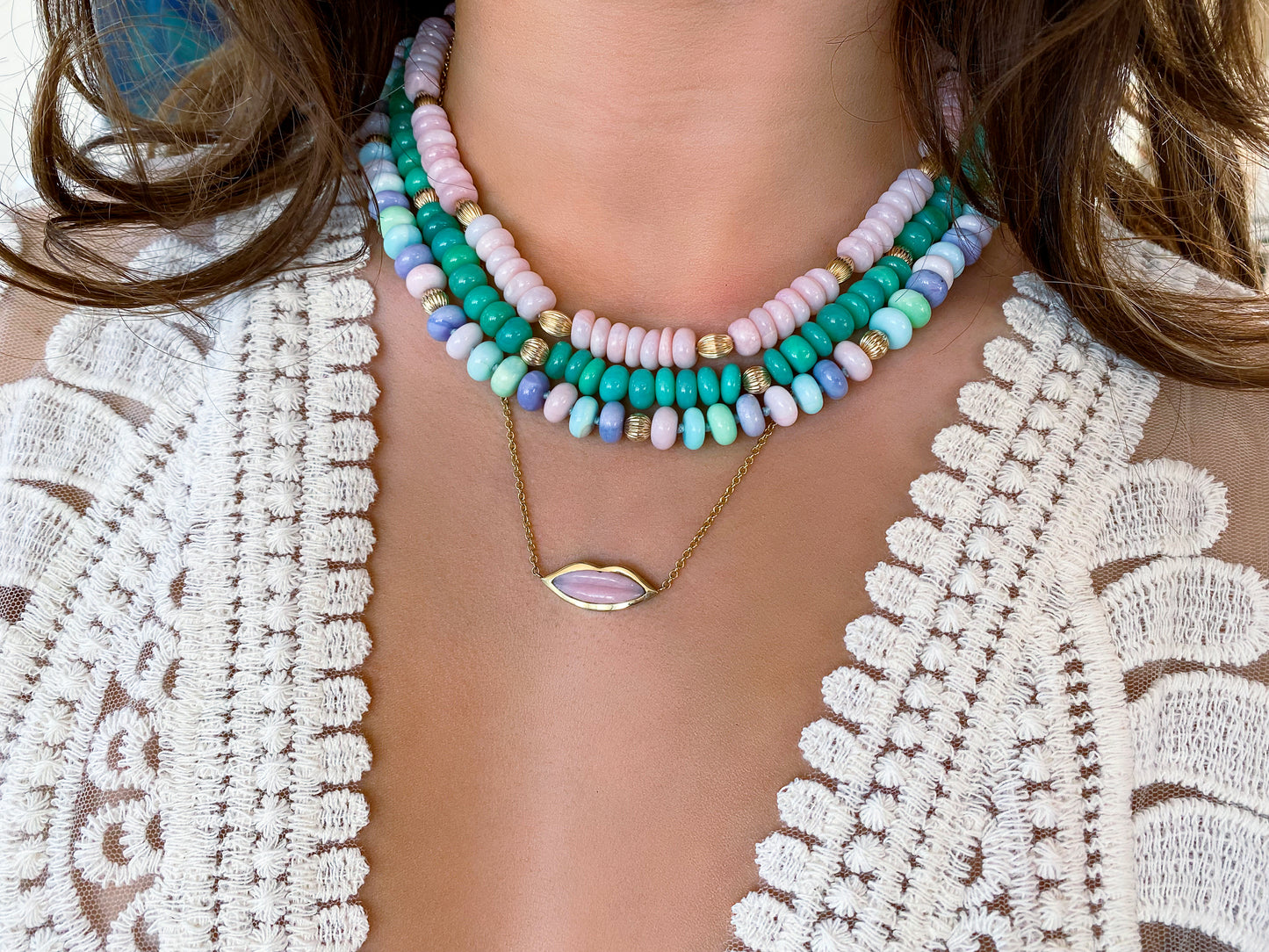 14K Yellow Gold and Chrysoprase Bead Necklace