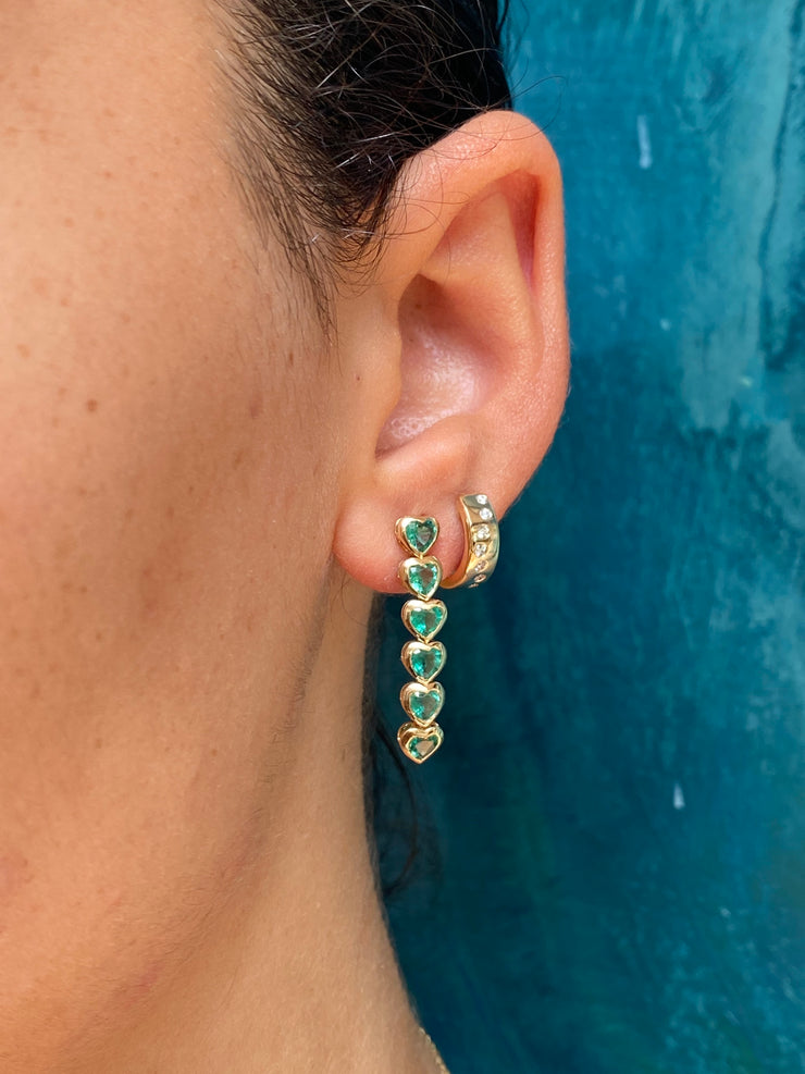 14K YG Emerald Hearts Gypsy Earrings