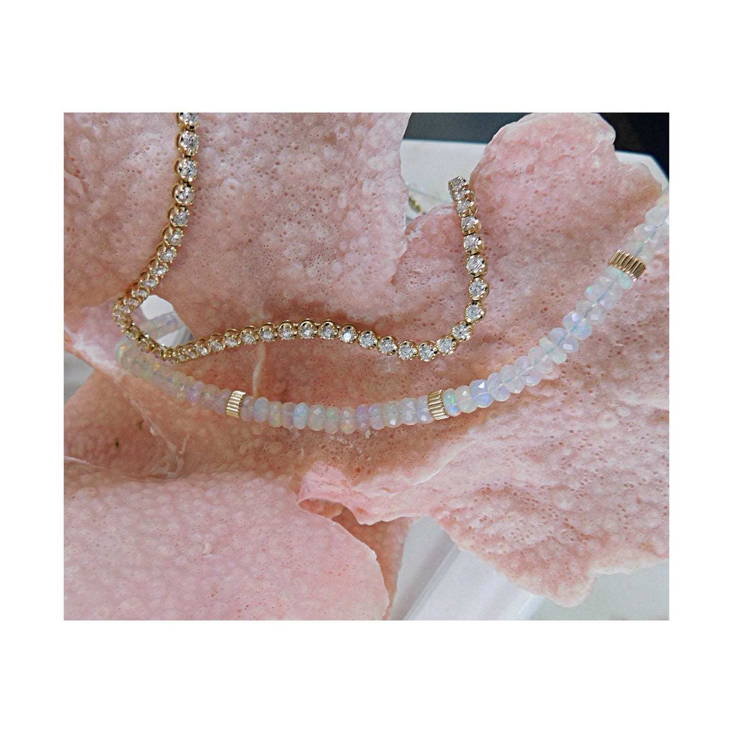 14K Opal And Gold Bead Necklace