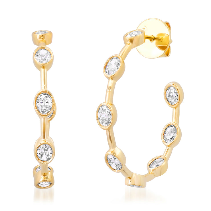 14K Yellow Gold Inside Out Oval Diamond Hoops