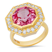 14K YG Pink Ceylon Padparadscha Sapphire and Diamond Bia Ring