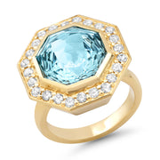 14K YG Sky Blue Topaz and Diamond Bia Ring