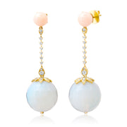 14K Opalite, Pink Opal and Diamond Disco Ball Earrings