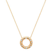 14K YG Scattered Diamond Donut Necklace