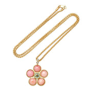 14K YG Green Tourmaline, Pink Opal and Diamond Blossom Necklace