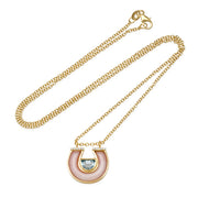 14K YG Blue Topaz, Pink Opal and Diamond Horseshoe Necklace