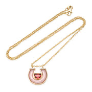 14K YG Pink Tourmaline, Pink Opal and Diamond Horseshoe Necklace