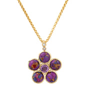 14K Copper Turquoise, Purple Sapphire and Diamond Blossom Necklace