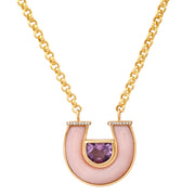 14K YG Jumbo Amethyst, Pink Opal and Diamond Horseshoe Necklace