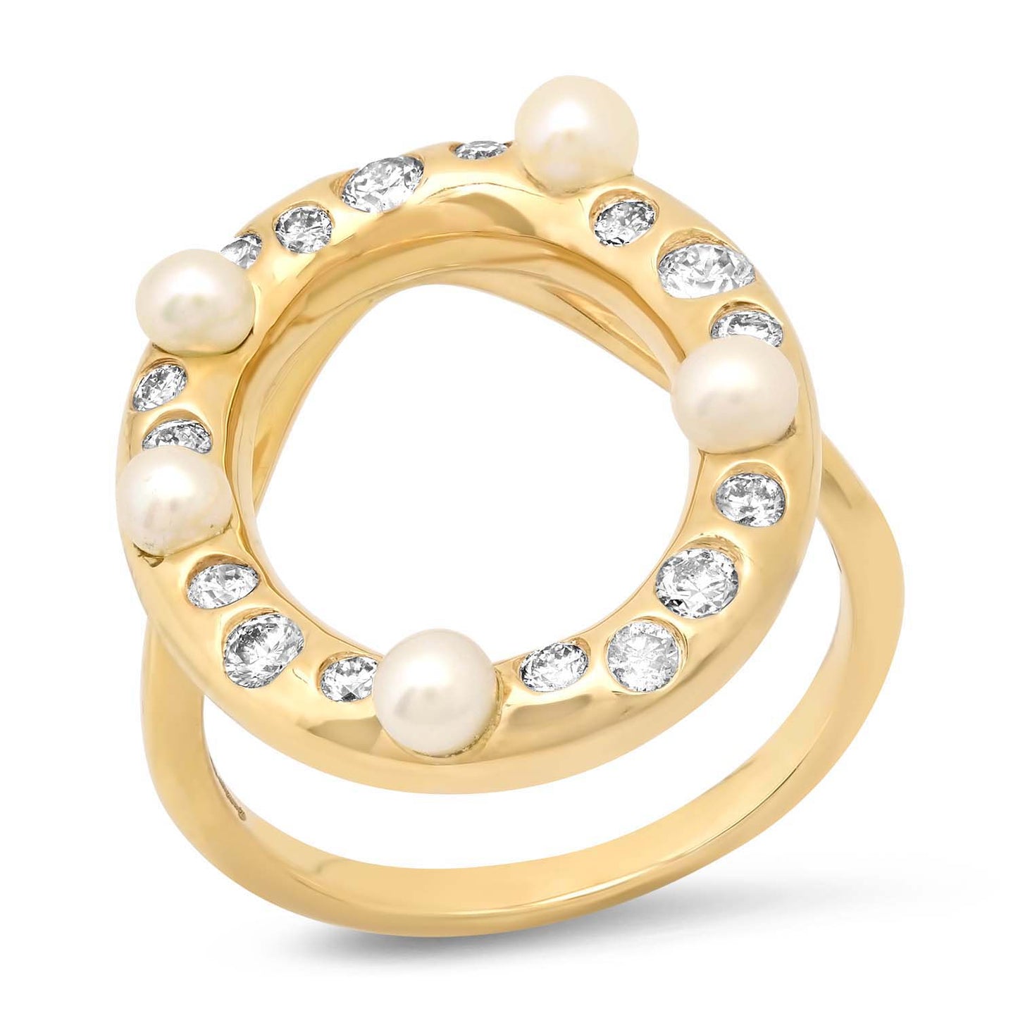 14K YG Maman Oval Pearl and Diamond Ring