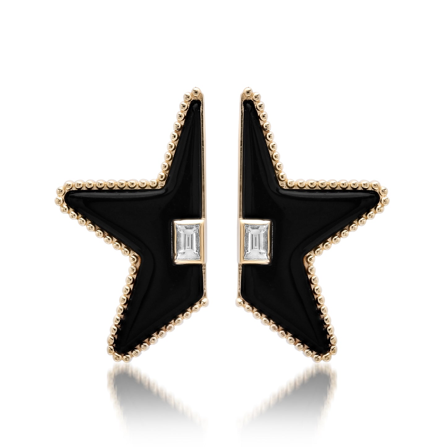 Star Power Split Onyx And Baguette Diamond Earrings