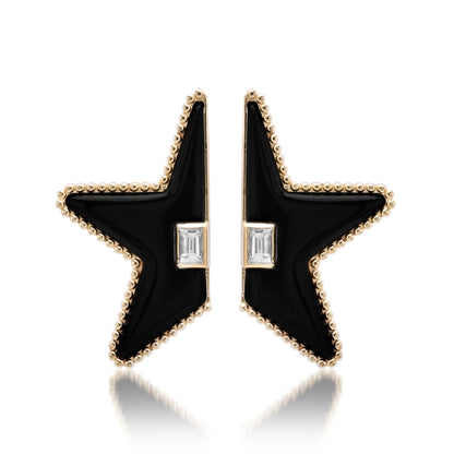 Star Power Split Onyx And Baguette Diamond Earrings