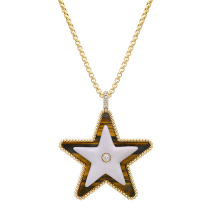 Mega Star Power Tiger's Eye, White Agate and Diamond Necklace