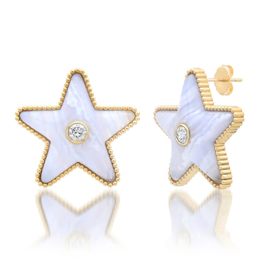 Mega Star Power Lace Agate And Diamond Earrings