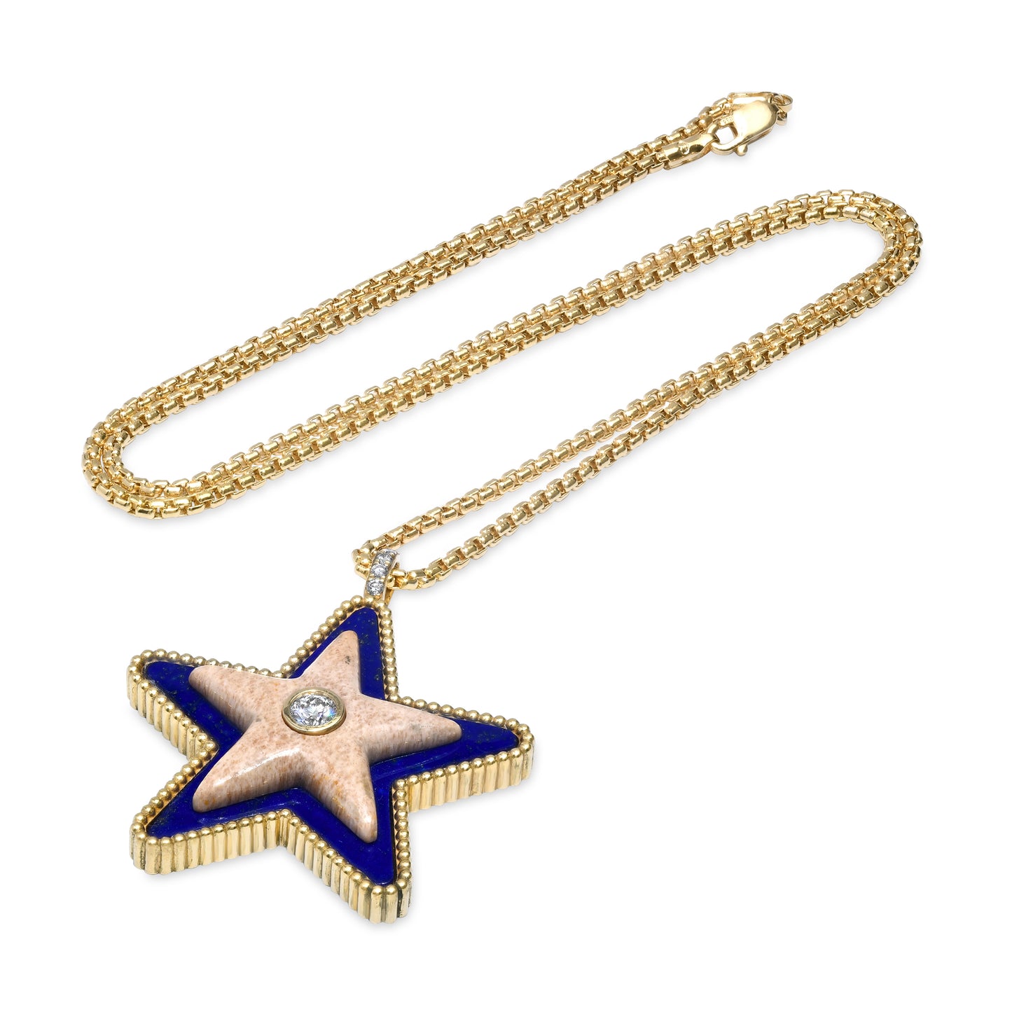 Mega Star Power Lapiz, Petrified Wood and Diamond Necklace