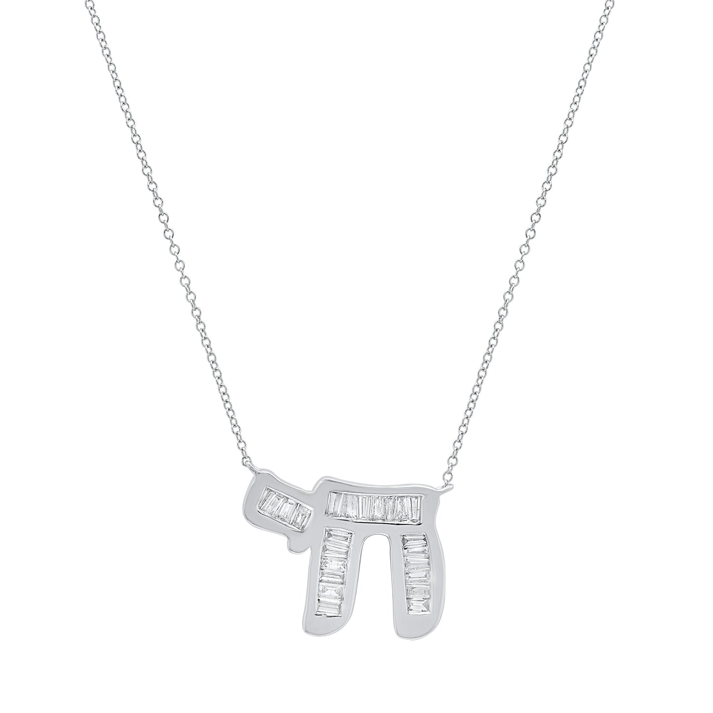 14K Baguette Diamond Chai Necklace
