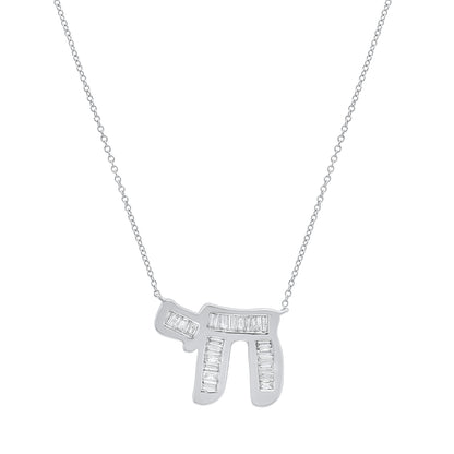14K Baguette Diamond Chai Necklace