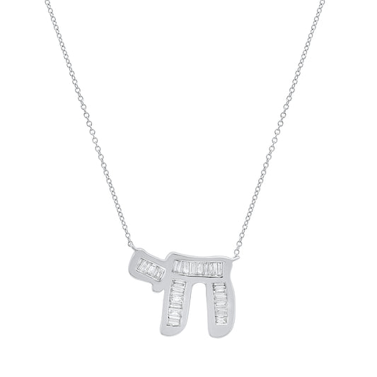 14K Baguette Diamond Chai Necklace