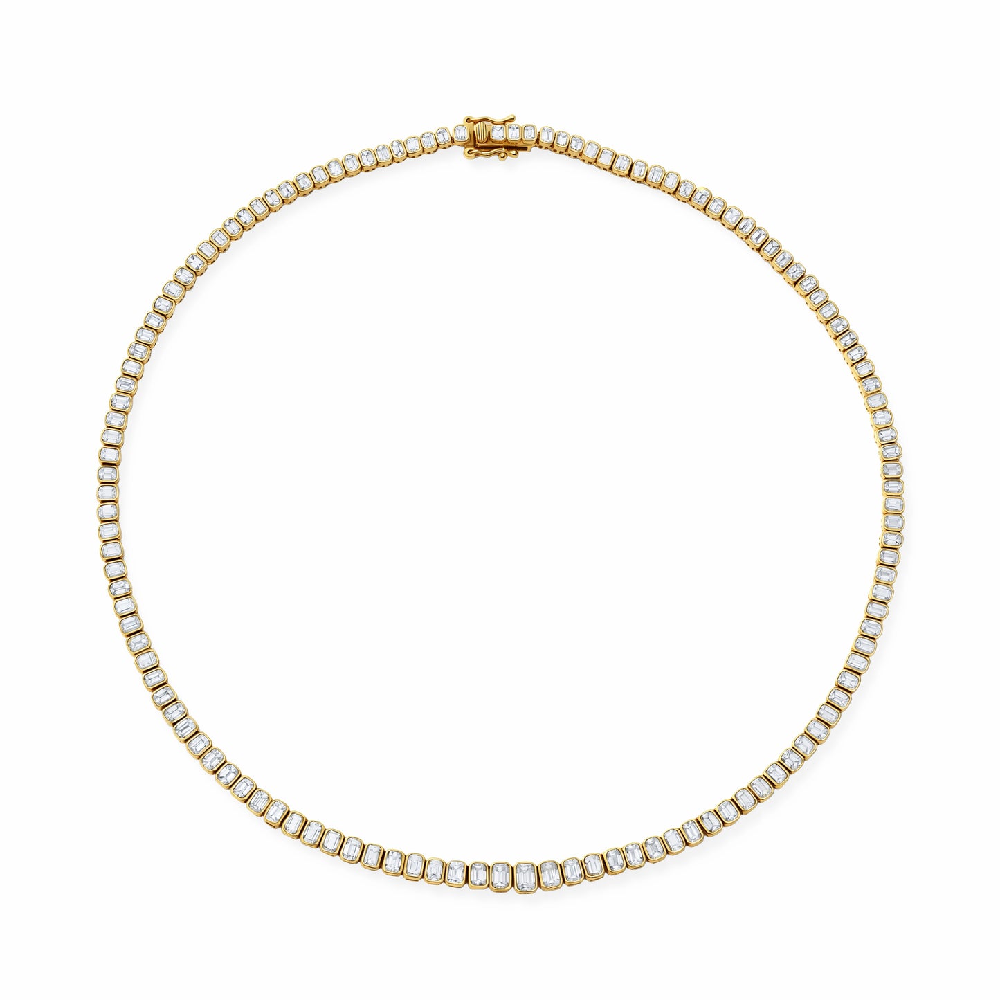 14K YG Emerald Cut Diamond Tennis Necklace