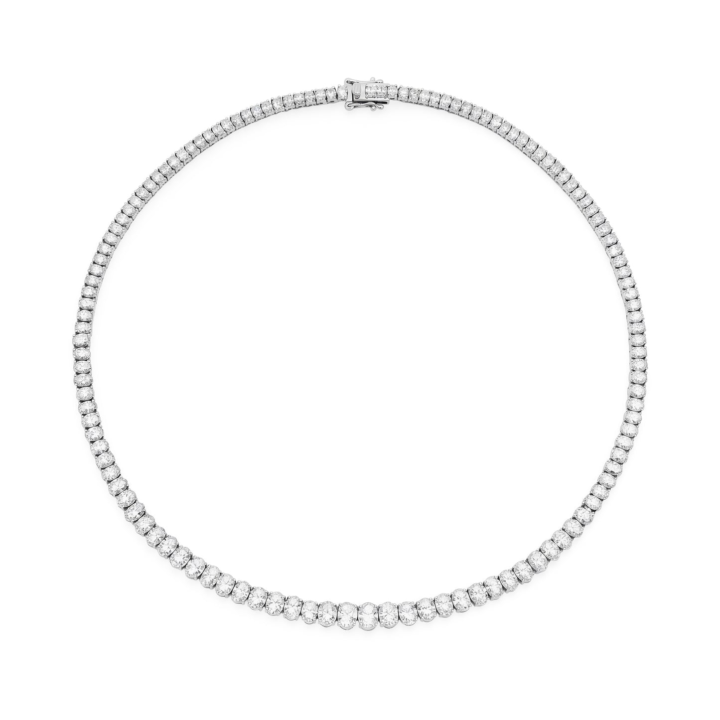 14K WG Oval Shape Diamond Tennis Necklace