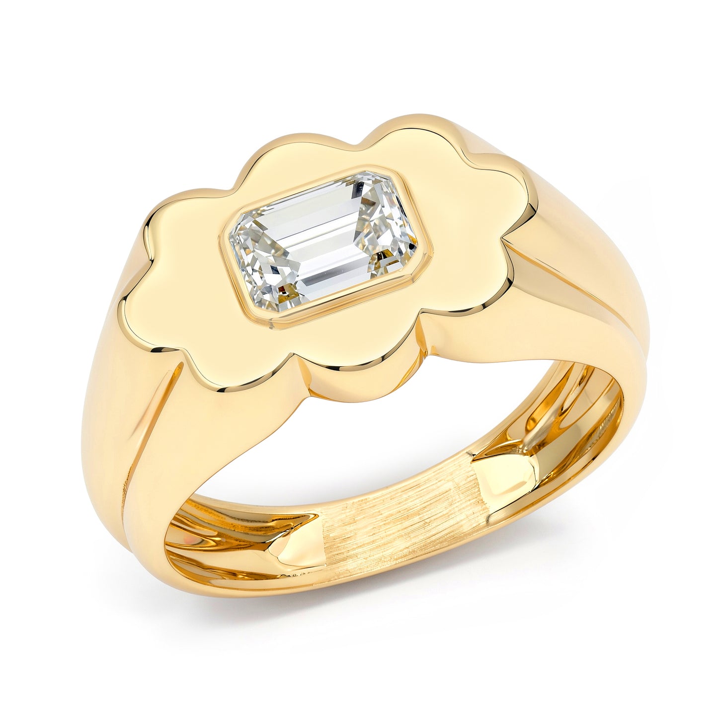 14K YG Emerald Cut Diamond Pinky Ring