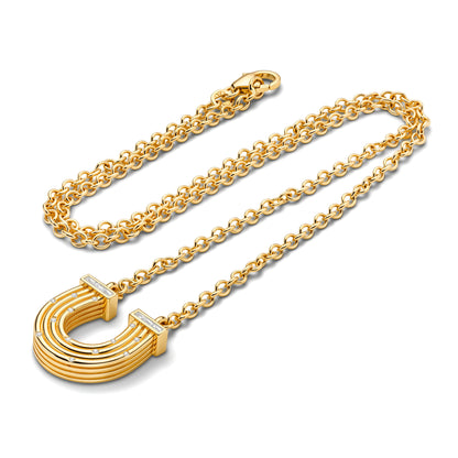 14K YG Reeded Gold And Baguette Diamond Horseshoe Necklace