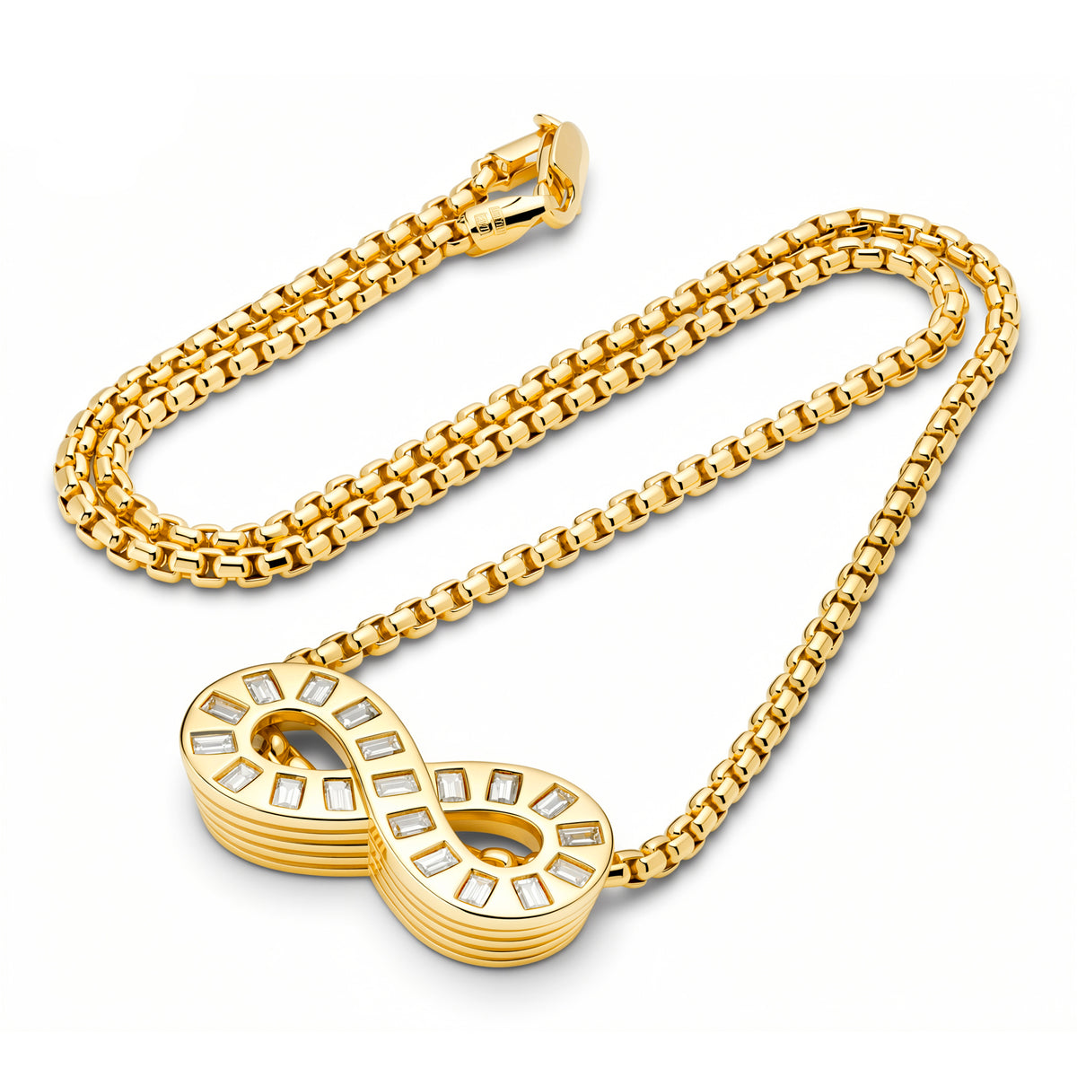 14K YG Jumbo Baguette Diamond Infinity Necklace