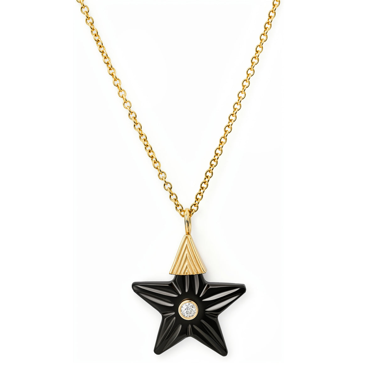 14K YG Onyx Star Diamond Necklace