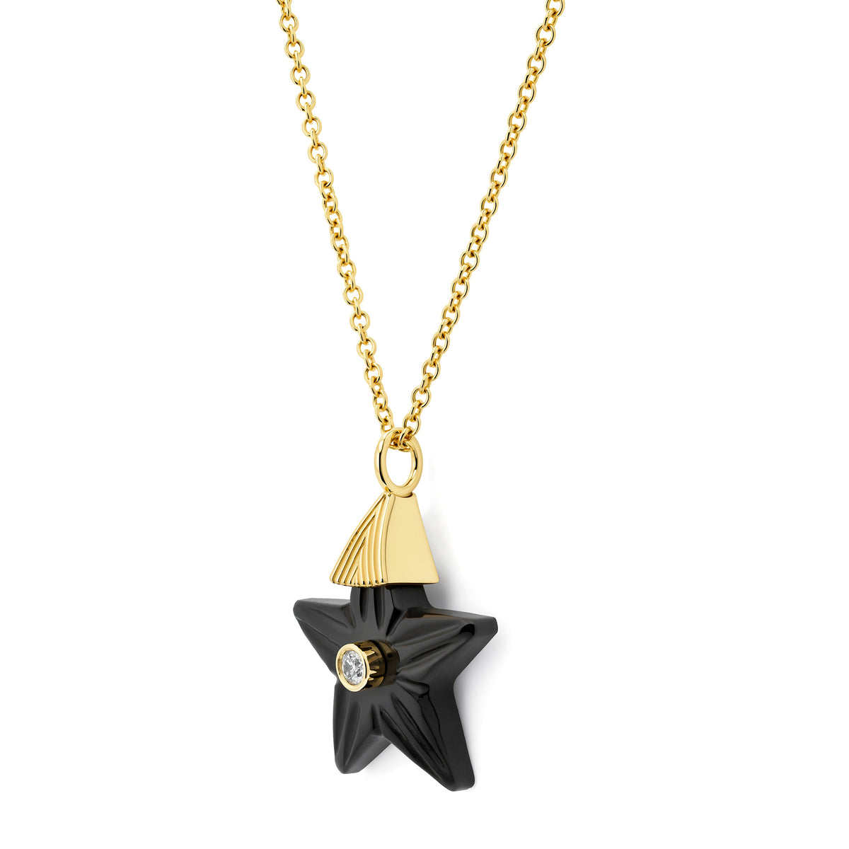 14K YG Onyx Star Diamond Necklace