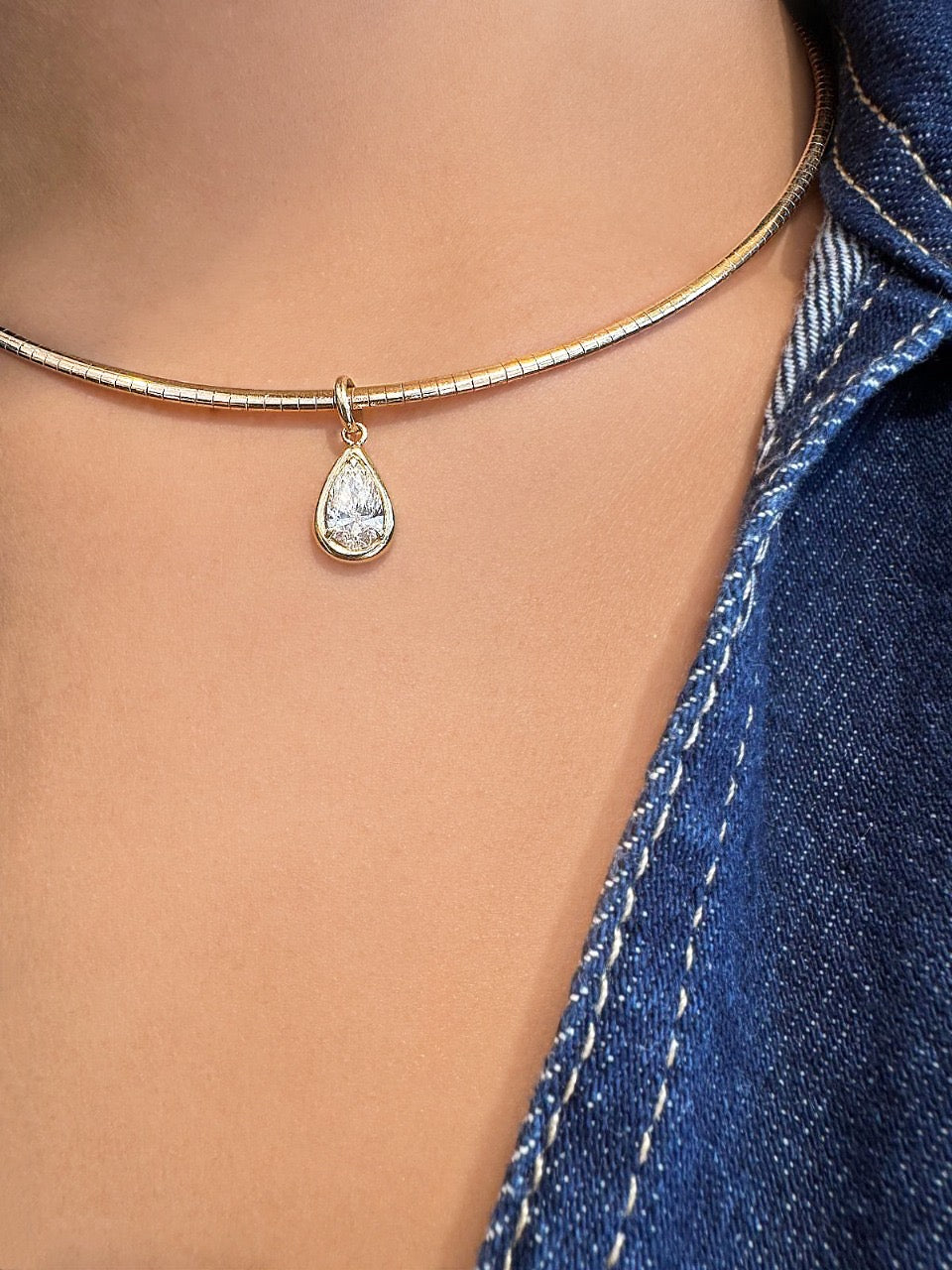 14K YG Omega Pear Shape Diamond  Solitaire Collar