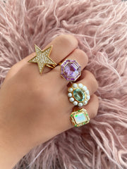 14K YG Opal, Tsavorite and Green Sapphire Ring