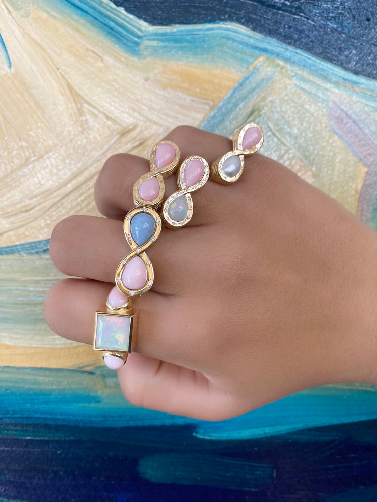 14K YG Pink Opal, Mother of Pearl and Diamond Infinity Ring