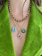14K YG Prasolite, Malachite and Diamond Horseshoe Necklace