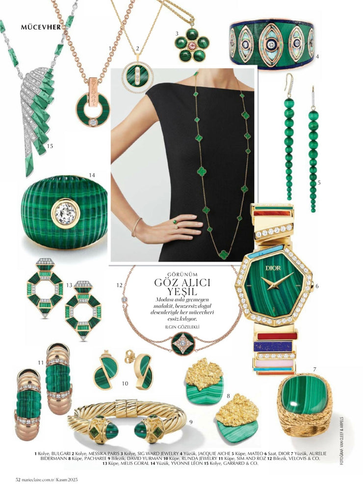 14K YG Pink Tourmaline, Malachite and Diamond Blossom Necklace