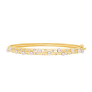14K YG Scattered Diamond and Pearl Gypsy Bangle