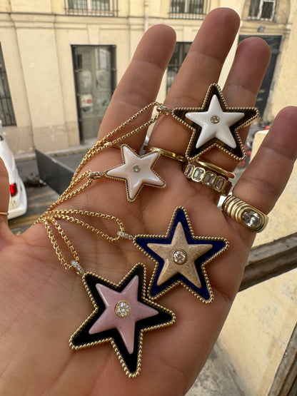 Mega Star Power Onyx and Pink Opal and Diamond Necklace