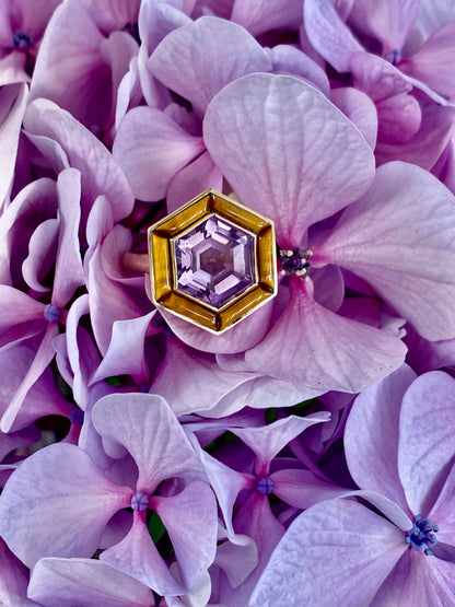 14K YG Amethyst and Tiger's Eye Bia Ring