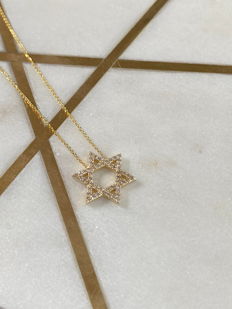 14K Diamond Star of David Pendant